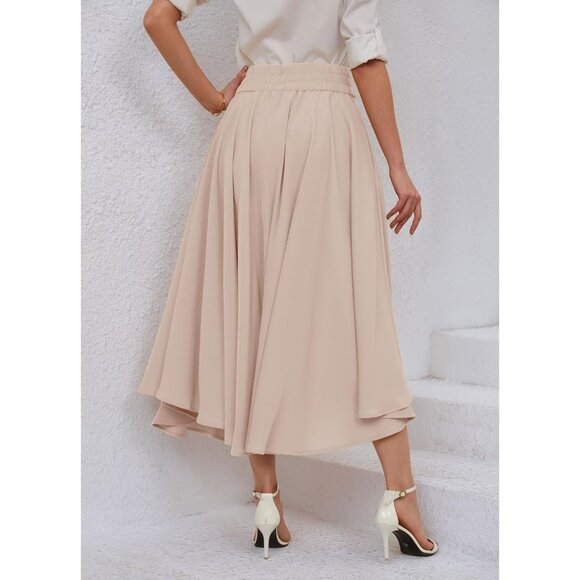 Women's Apricot Elegant Waist Side Slit Irregular Bohemian Pockets Maxi Skirt - Picture 5 of 7